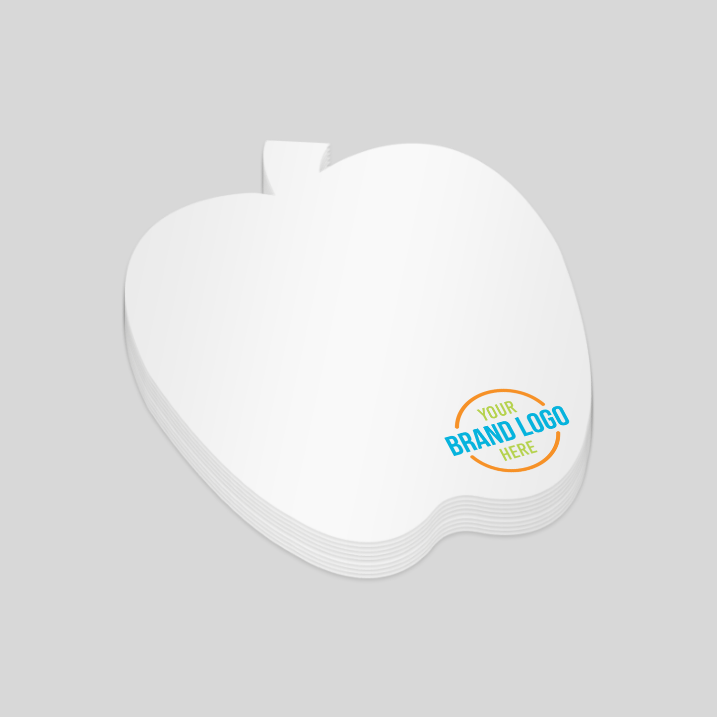 A custom apple-shaped notepad, measuring 66mm x 73mm. Ideal for health-related promotions, education campaigns, or businesses looking to emphasise freshness and vitality in their branding.