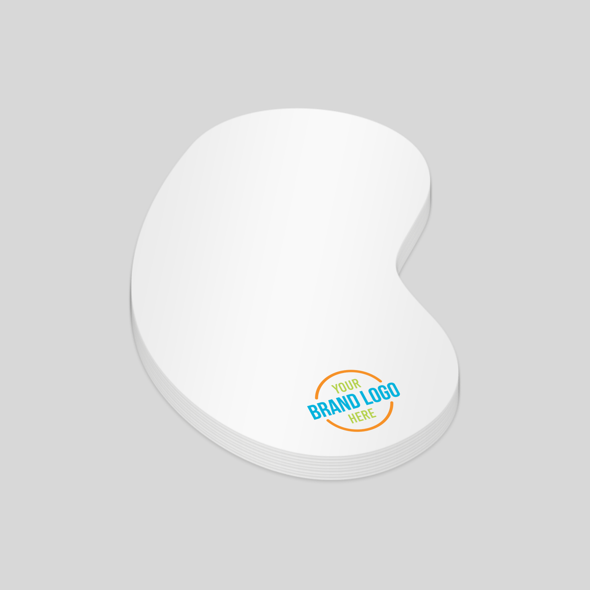 A unique, bean-shaped notepad, sized at 67mm x 70mm. Ideal for organic brands, health industries, or quirky promotional events to leave a memorable impression.