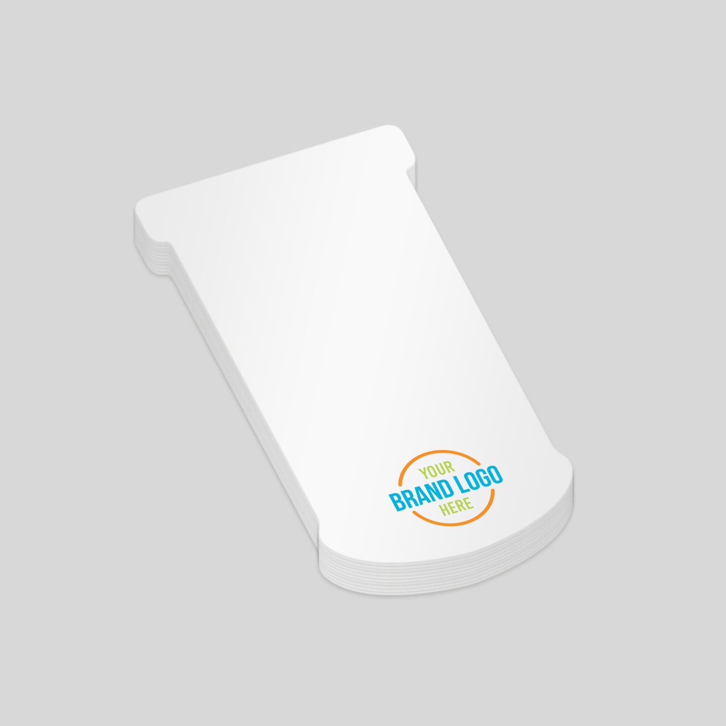 Bus stop sign-shaped notepad with a white surface and a customisable logo area at the bottom right corner. A creative promotional product ideal for transportation or urban-themed branding.