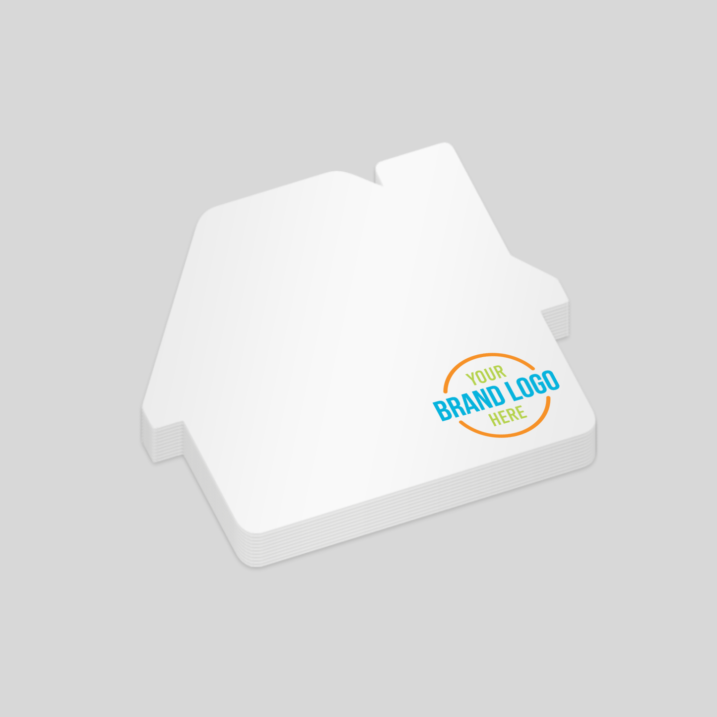House-shaped notepad with a custom branding area at the bottom, ideal for promotional campaigns in the real estate or construction industry.