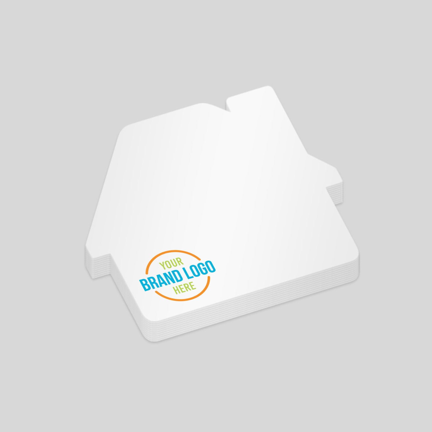 House-shaped notepad, compact and customisable, with a branding area ideal for showcasing logos. Perfect for real estate, construction, and housing industry promotions.