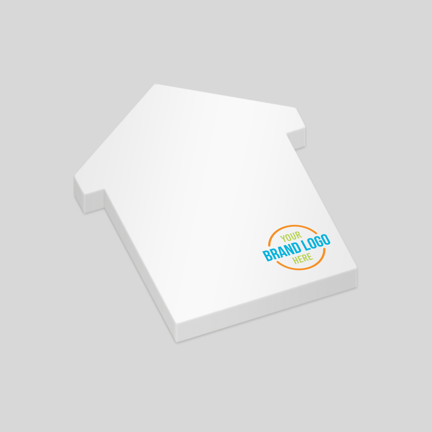 House-shaped notepad with a large branding area, designed for maximum visibility. Ideal for real estate, housing services, and promotional giveaways.