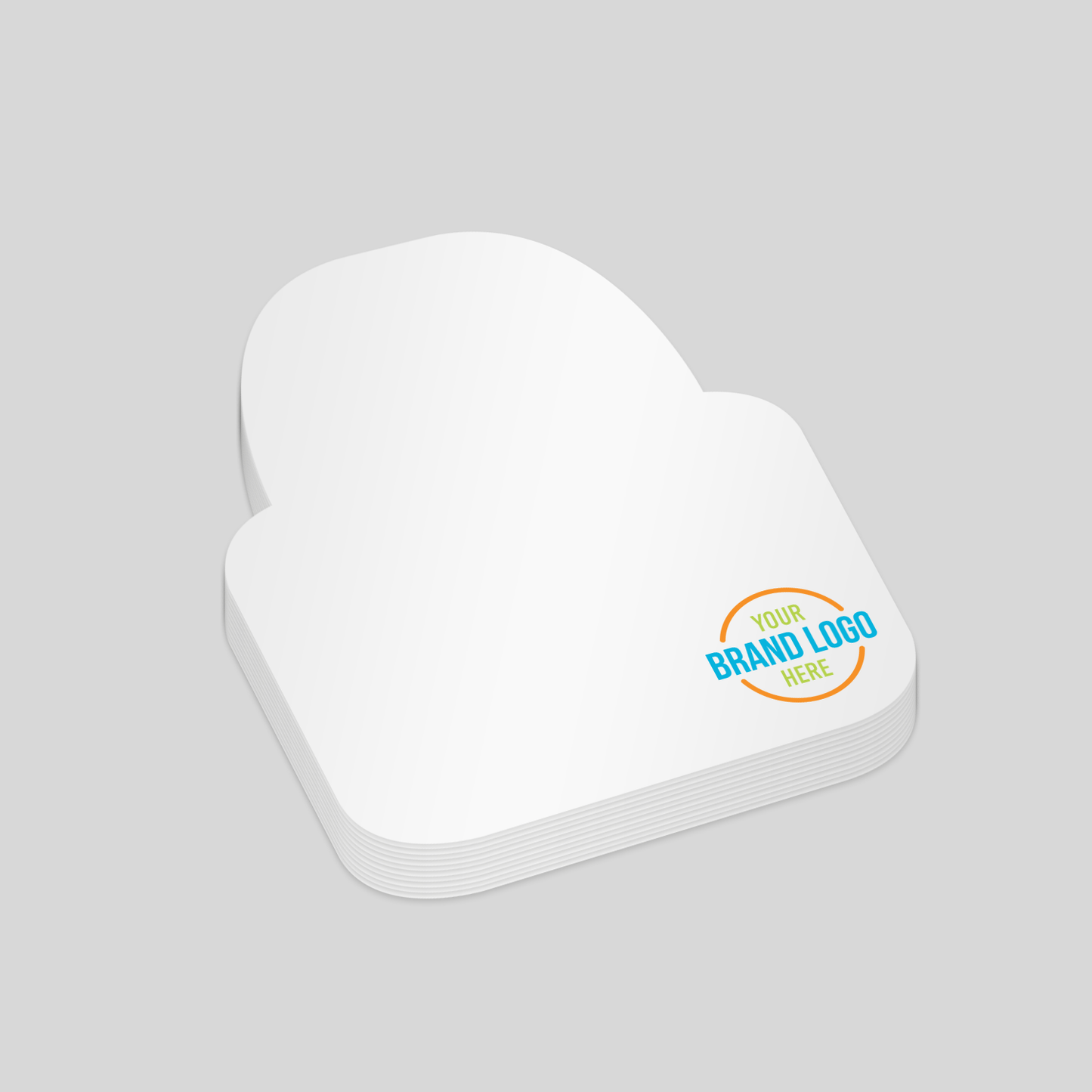 Shopping bag-shaped notepad with a white surface and a customisable logo area at the bottom right corner. A fun and practical promotional tool for branding.