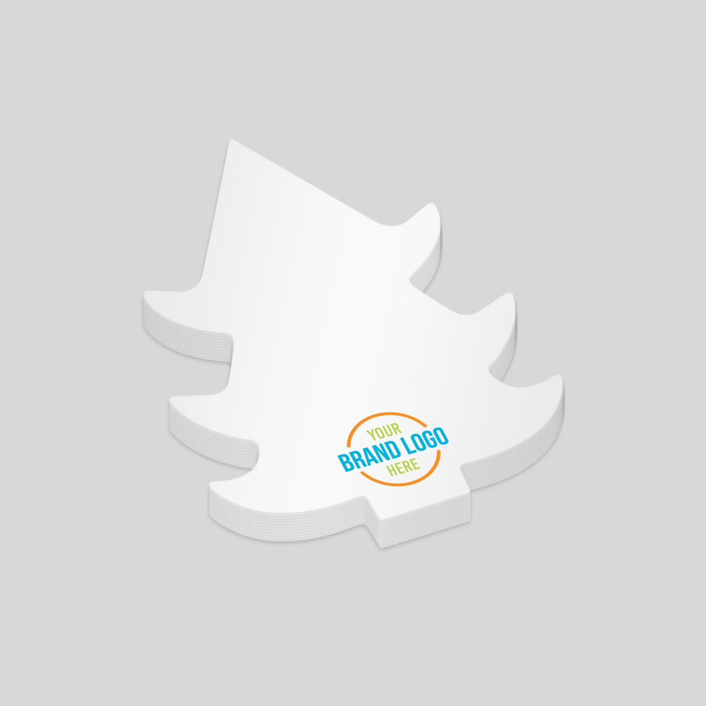 Tree-shaped notepad with a white surface and a customisable logo area at the bottom right corner. A unique and eco-friendly choice for promotional branding.