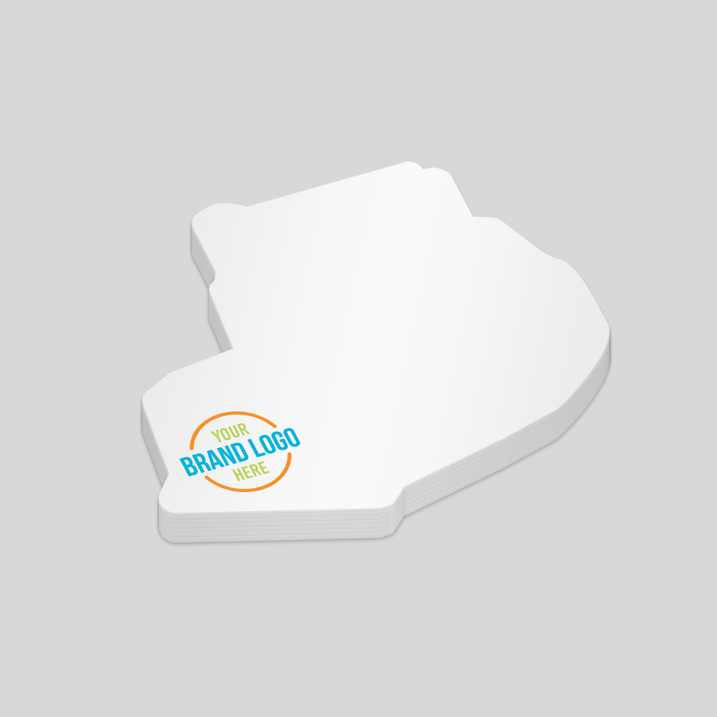 Tractor-shaped notepad with a white surface and a customisable logo area at the bottom left corner. A distinctive and practical choice for promotional branding.