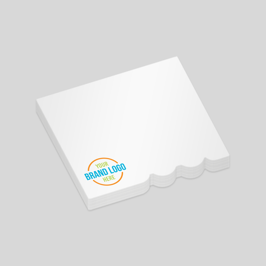 A modern and playful notepad featuring a unique scalloped edge, measuring 98mm x 72mm. Perfect for design firms, creative agencies, or promotional giveaways to stand out.