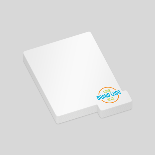 House-shaped notepad featuring a clean white surface and a customisable logo section at the bottom. Perfect for real estate branding or home-themed promotions.