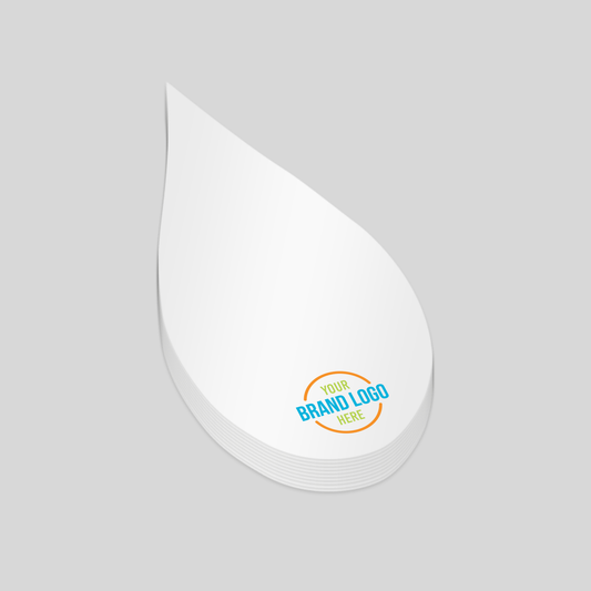 A raindrop-shaped notepad measuring 71mm x 120mm. This sleek and elegant design is perfect for businesses in water conservation, environmental campaigns, or wellness industries. A standout promotional item that combines functionality with creative branding opportunities.