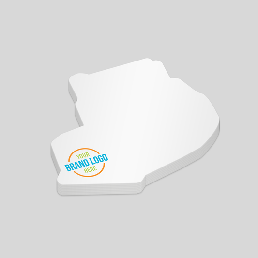 Tractor-shaped notepad with a white surface and a customisable logo area at the bottom left corner. A distinctive and practical choice for promotional branding.